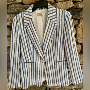 KASPER Single Breasted striped linen Blazer—SZ. 8 linen suit coat